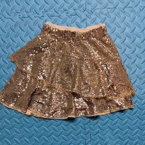 Zara Gold Sequin Tiered Skater Mini Skirt
